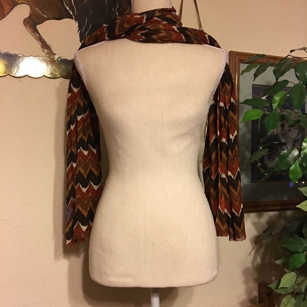 Curations Brown Chevron Pattern Scarf Wrap 78”L - image 2